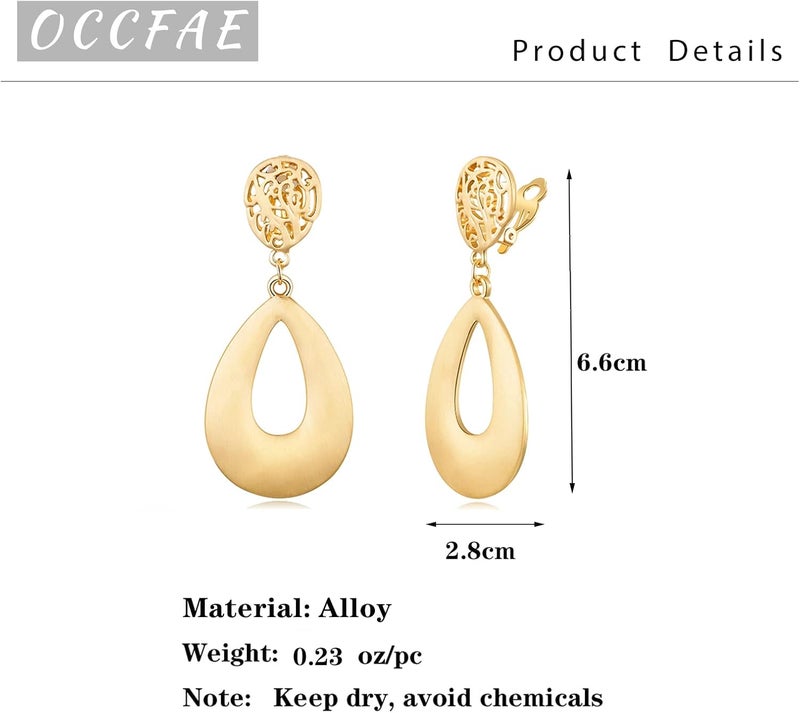 OCCFAE Store Metal Clip On Earrings for Women Non Pierced Dangle Drop Earrings Multiple Styles - Image 5